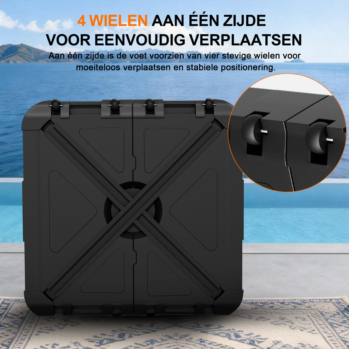 Parasol Wielen Voet 115–200kg, Zware Buitenstand, Vervulbare HDPE Gewichten voor Tuin, Terras & Zwembadrand Stabiliteit