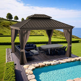 Patioslife Luxury Haven Hardtop Pergola met Afvoergoten, 120×120 mm Aluminium Palen, Dubbel Geventileerd Dak en Gordijnen | Populairste Keuze voor Tuin of Achtertuin