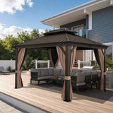 Patioslife Luxury Haven - Hardtop Prieel met Stijlvolle Houtlook - Geïntegreerde Waterafvoer - 5 Jaar Frame Garantie - Weersbestendig