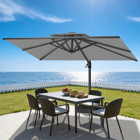 Patioslife Aegis Pro™ Cantilever Parasol met Kruisvoet — Robuust Frame en Poedergecoat Aluminium Paal voor Tuin en Terras