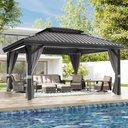 Patioslife Luxury Haven Hardtop Pergola met Afvoergoten, 120×120 mm Aluminium Palen, Dubbel Geventileerd Dak en Gordijnen | Populairste Keuze voor Tuin of Achtertuin