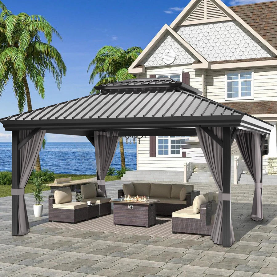 Patioslife Luxury Haven - Hardtop Prieel met Stijlvolle Houtlook - Geïntegreerde Waterafvoer - 5 Jaar Frame Garantie - Weersbestendig