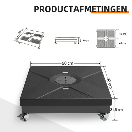Patioslife robuuste cantilever parasolvoet met wielen, tot 400 kg draagvermogen, decoratieve rolstandaard, compatibel met de Aegis-serie en de meeste offset parasols, voor gebruik op het terras, in de tuin, op het gazon en bij het zwembad.