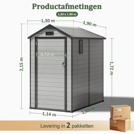 Patioslife YardVault Outdoor Opslagschuur met Vloer, Weerbestendige Waterdichte Plastic Tuinschuur van Hars met Slot en Raam voor de Tuin, Zware Opslagschuur voor Gereedschap, Fietsen & Tuinapparatuur