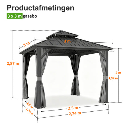Patioslife Luxury Haven Hardtop Pergola met Afvoergoten, 120×120 mm Aluminium Palen, Dubbel Geventileerd Dak en Gordijnen | Populairste Keuze voor Tuin of Achtertuin