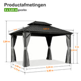 Patioslife Luxury Haven Hardtop Pergola met Afvoergoten, 120×120 mm Aluminium Palen, Dubbel Geventileerd Dak en Gordijnen | Populairste Keuze voor Tuin of Achtertuin
