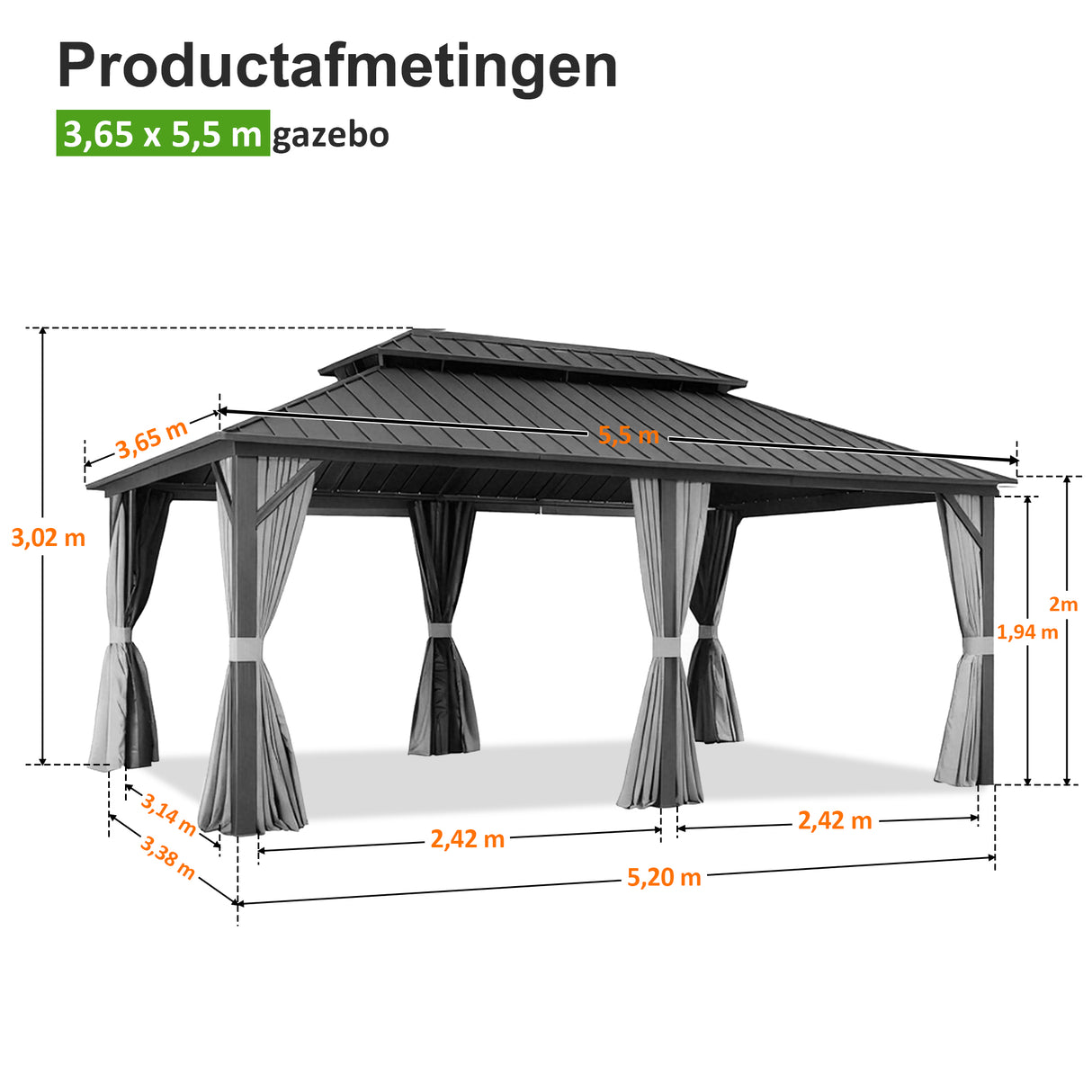 Patioslife Luxury Haven Hardtop Pergola met Afvoergoten, 120×120 mm Aluminium Palen, Dubbel Geventileerd Dak en Gordijnen | Populairste Keuze voor Tuin of Achtertuin