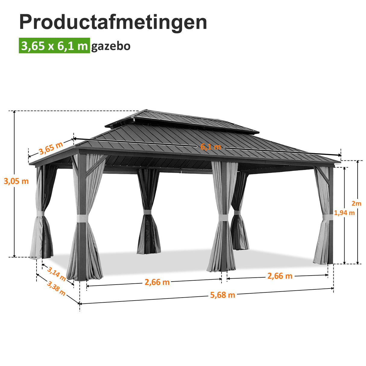 Patioslife Luxury Haven Hardtop Pergola met Afvoergoten, 120×120 mm Aluminium Palen, Dubbel Geventileerd Dak en Gordijnen | Populairste Keuze voor Tuin of Achtertuin