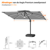 Patioslife Aegis Premium Cantilever Parasol met LED Verlichting, Glasvezel Ribs, Poedercoating Aluminium Stok & Beschermhoes — Luxe Tuin- en Terrasschaduw