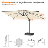Patioslife Aegis Premium Cantilever Parasol met LED Verlichting, Glasvezel Ribs, Poedercoating Aluminium Stok & Beschermhoes — Luxe Tuin- en Terrasschaduw