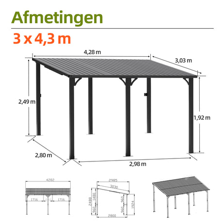 Patioslife Haven | Wandgemonteerde Hardtop Gazebo – Zware Aluminium Pergola met Dak voor Tuin