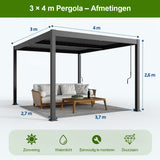 Patioslife Atlantic™ | Aluminium Lamel Pergola met Verstelbaar Dak en LED Verlichting, Vrijstaande Buiten Shelter voor Patio, Terras en Zwembad
