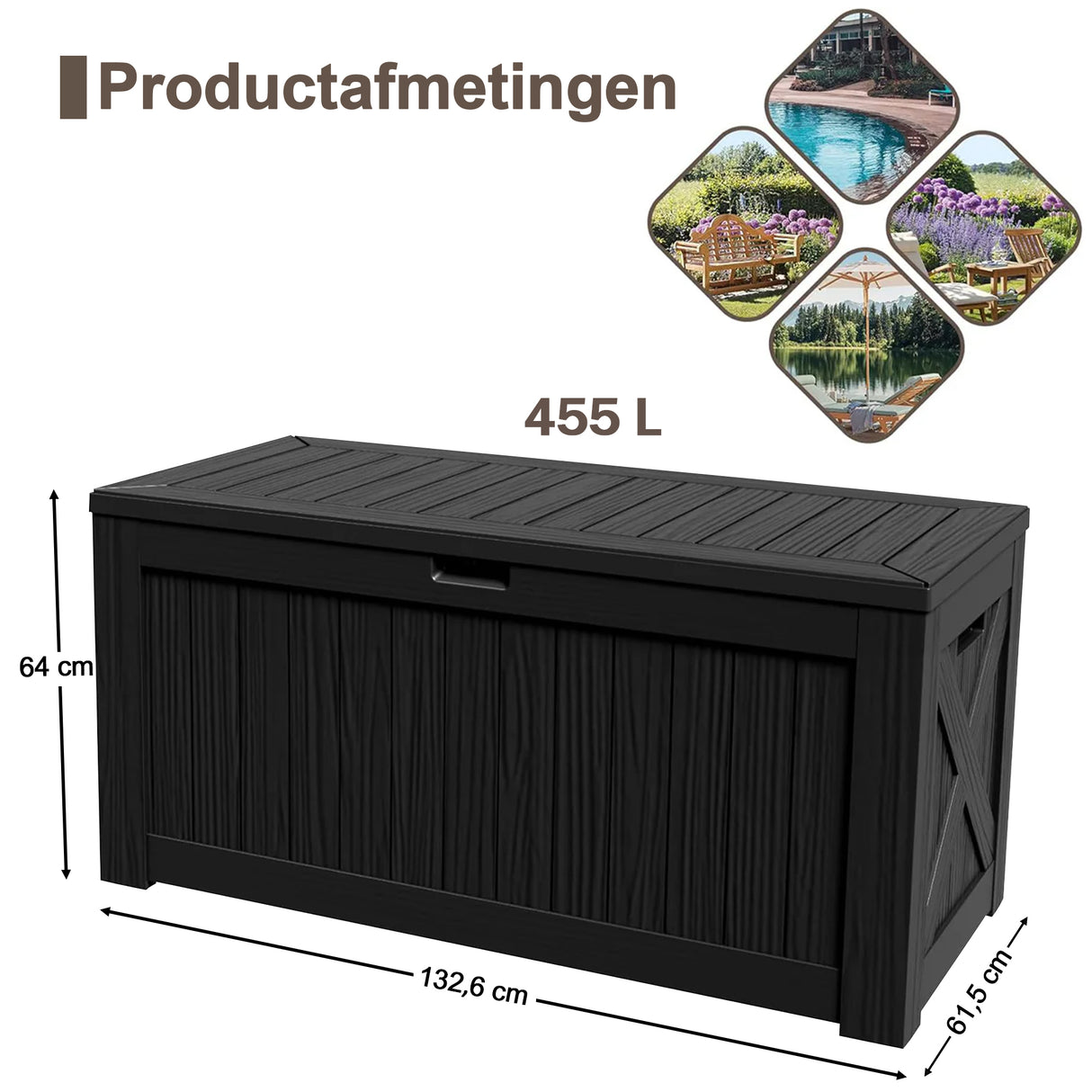 Buiten Deck Box, Grote Weerbestendige Kunststof Opslag voor Tuinmeubelen, Tuingereedschap & Zwembadaanvullingen, Met Slot, UV-bestendig