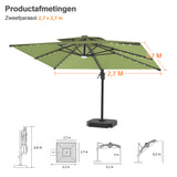 Patioslife Aegis Pro Cantilever Parasol met LED Verlichting, Versterkte Aluminium Ribben en Paal met Poedercoating — Perfect voor Tuin en Patio