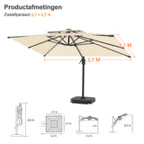 Patioslife Aegis Pro Cantilever Parasol met LED Verlichting, Versterkte Aluminium Ribben en Paal met Poedercoating — Perfect voor Tuin en Patio