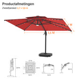 Patioslife Aegis Pro Cantilever Parasol met LED Verlichting, Versterkte Aluminium Ribben en Paal met Poedercoating — Perfect voor Tuin en Patio