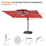 Patioslife Aegis Premium Cantilever Parasol met LED Verlichting, Glasvezel Ribs, Poedercoating Aluminium Stok & Beschermhoes — Luxe Tuin- en Terrasschaduw
