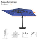 Patioslife Aegis Pro Cantilever Parasol met LED Verlichting, Versterkte Aluminium Ribben en Paal met Poedercoating — Perfect voor Tuin en Patio