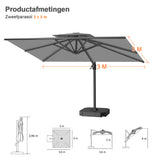 Patioslife Aegis Pro™ Cantilever Parasol met Kruisvoet — Robuust Frame en Poedergecoat Aluminium Paal voor Tuin en Terras