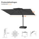 Patioslife Aegis Pro™ Cantilever Parasol met Kruisvoet — Robuust Frame en Poedergecoat Aluminium Paal voor Tuin en Terras