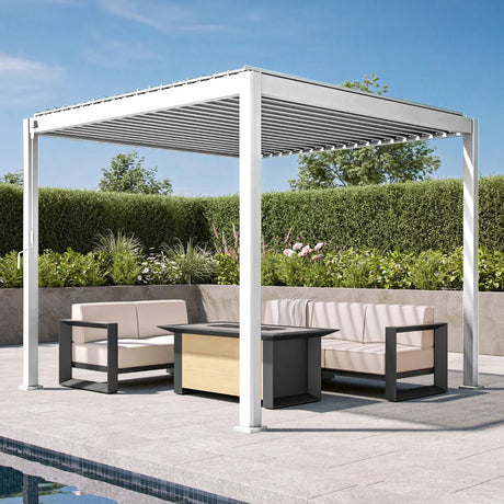 Patioslife Atlantic™ | Aluminium Lamel Pergola met Verstelbaar Dak en LED Verlichting, Vrijstaande Buiten Shelter voor Patio, Terras en Zwembad