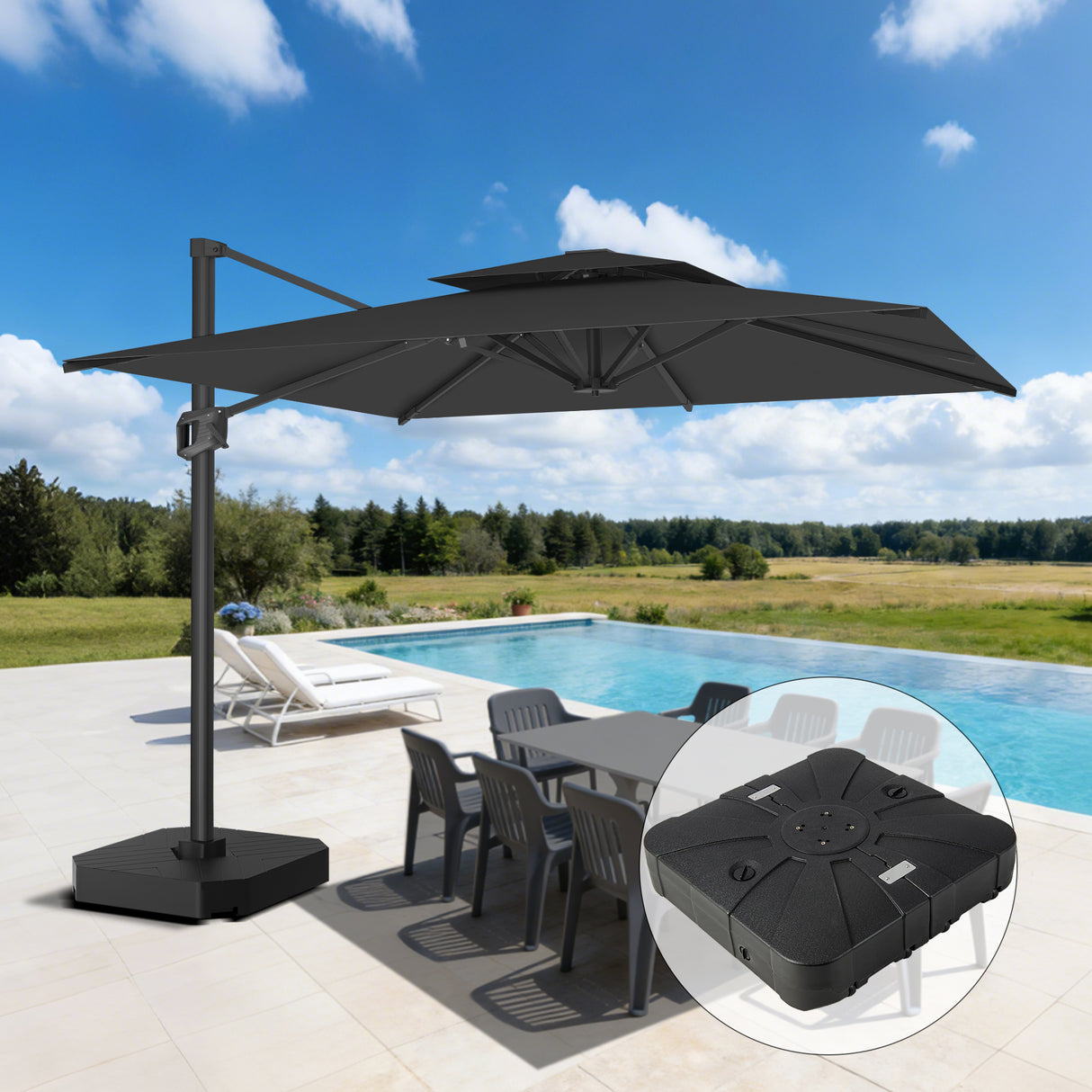 Patioslife Aegis Pro™ Cantilever Parasol met Kruisvoet — Robuust Frame en Poedergecoat Aluminium Paal voor Tuin en Terras