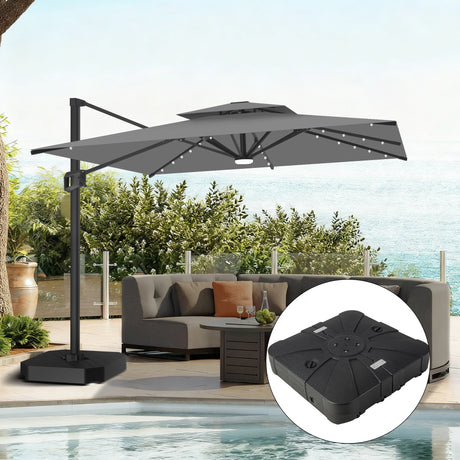 Patioslife Aegis Pro Cantilever Parasol met LED Verlichting, Versterkte Aluminium Ribben en Paal met Poedercoating — Perfect voor Tuin en Patio