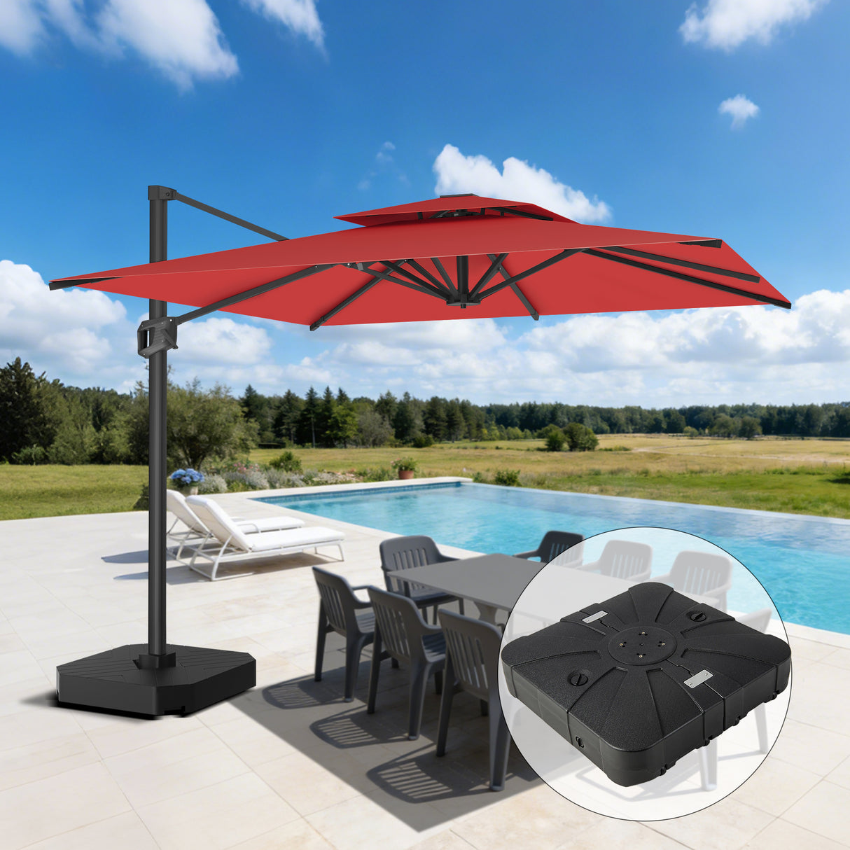 Patioslife Aegis Pro™ Cantilever Parasol met Kruisvoet — Robuust Frame en Poedergecoat Aluminium Paal voor Tuin en Terras