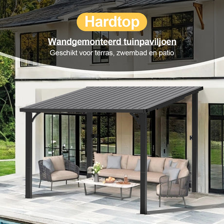 Patioslife Haven | Wandgemonteerde Hardtop Gazebo – Zware Aluminium Pergola met Dak voor Tuin