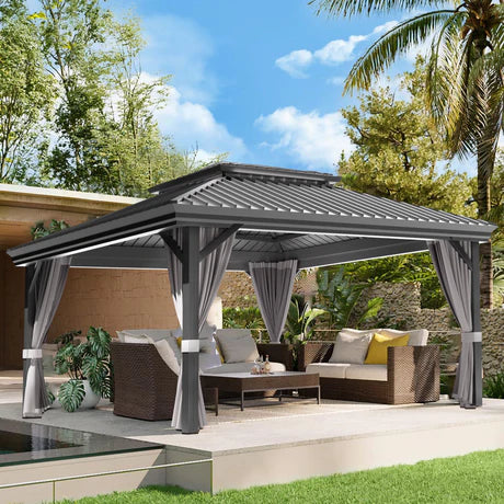 Patioslife Luxury Haven - Hardtop Prieel met Stijlvolle Houtlook - Geïntegreerde Waterafvoer - 5 Jaar Frame Garantie - Weersbestendig