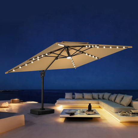 Patioslife Aegis Pro Cantilever Parasol met LED Verlichting, Versterkte Aluminium Ribben en Paal met Poedercoating — Perfect voor Tuin en Patio