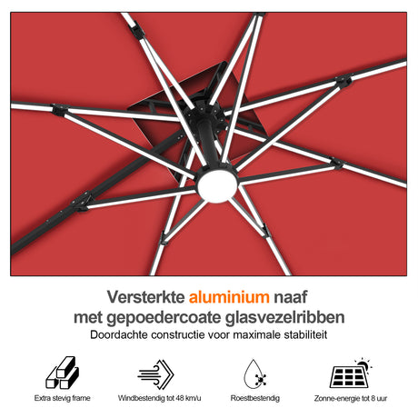Patioslife Aegis Premium Cantilever Parasol met LED Verlichting, Glasvezel Ribs, Poedercoating Aluminium Stok & Beschermhoes — Luxe Tuin- en Terrasschaduw