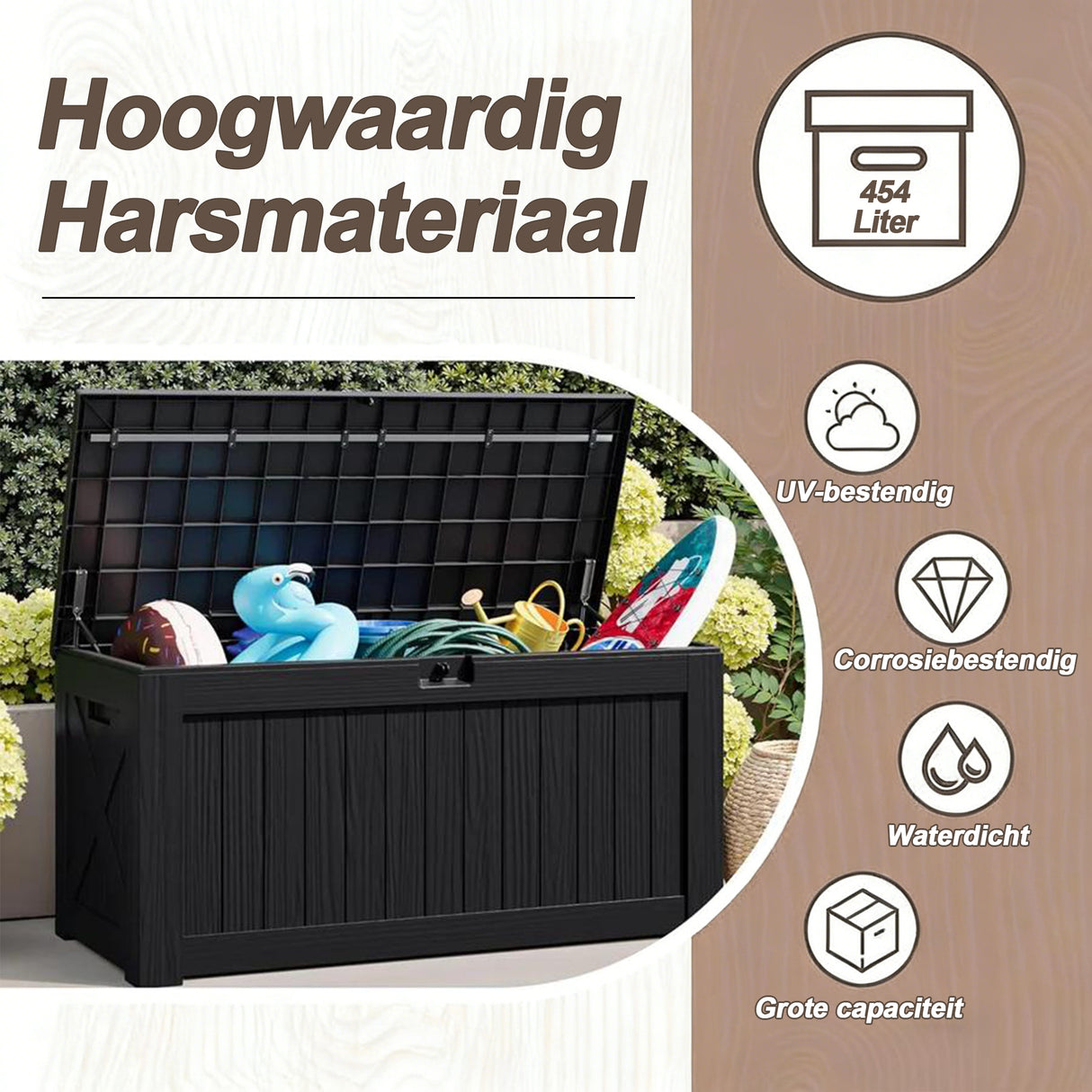 Buiten Deck Box, Grote Weerbestendige Kunststof Opslag voor Tuinmeubelen, Tuingereedschap & Zwembadaanvullingen, Met Slot, UV-bestendig