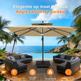 Patioslife robuuste cantilever parasolvoet met wielen, tot 400 kg draagvermogen, decoratieve rolstandaard, compatibel met de Aegis-serie en de meeste offset parasols, voor gebruik op het terras, in de tuin, op het gazon en bij het zwembad.
