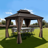 Patioslife Luxury Haven Hardtop Pergola met Afvoergoten, 120×120 mm Aluminium Palen, Dubbel Geventileerd Dak en Gordijnen | Populairste Keuze voor Tuin of Achtertuin