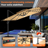 Patioslife Aegis Pro Cantilever Parasol met LED Verlichting, Versterkte Aluminium Ribben en Paal met Poedercoating — Perfect voor Tuin en Patio
