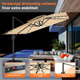 Patioslife Aegis Pro Cantilever Parasol met LED Verlichting, Versterkte Aluminium Ribben en Paal met Poedercoating — Perfect voor Tuin en Patio