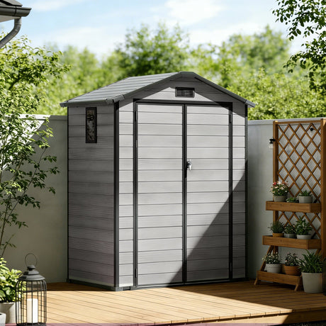 Patioslife YardVault Outdoor Opslagschuur met Vloer, Weerbestendige Waterdichte Plastic Tuinschuur van Hars met Slot en Raam voor de Tuin, Zware Opslagschuur voor Gereedschap, Fietsen & Tuinapparatuur