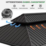 Patioslife Luxury Haven Hardtop Pergola met Afvoergoten, 120×120 mm Aluminium Palen, Dubbel Geventileerd Dak en Gordijnen | Populairste Keuze voor Tuin of Achtertuin