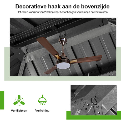 Patioslife Luxury Haven Hardtop Pergola met Afvoergoten, 120×120 mm Aluminium Palen, Dubbel Geventileerd Dak en Gordijnen | Populairste Keuze voor Tuin of Achtertuin