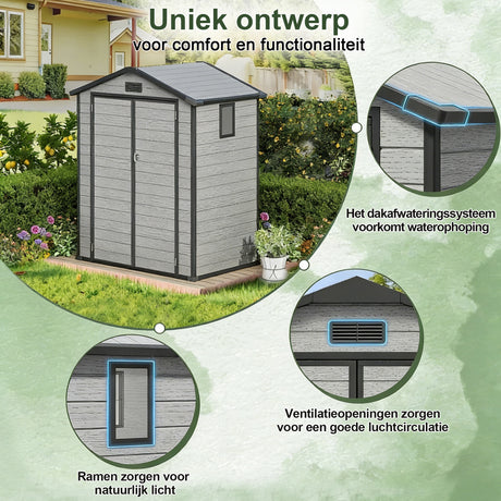 Patioslife YardVault Outdoor Opslagschuur met Vloer, Weerbestendige Waterdichte Plastic Tuinschuur van Hars met Slot en Raam voor de Tuin, Zware Opslagschuur voor Gereedschap, Fietsen & Tuinapparatuur
