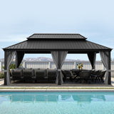 Patioslife Luxury Haven - Hardtop Prieel met Stijlvolle Houtlook - Geïntegreerde Waterafvoer - 5 Jaar Frame Garantie - Weersbestendig