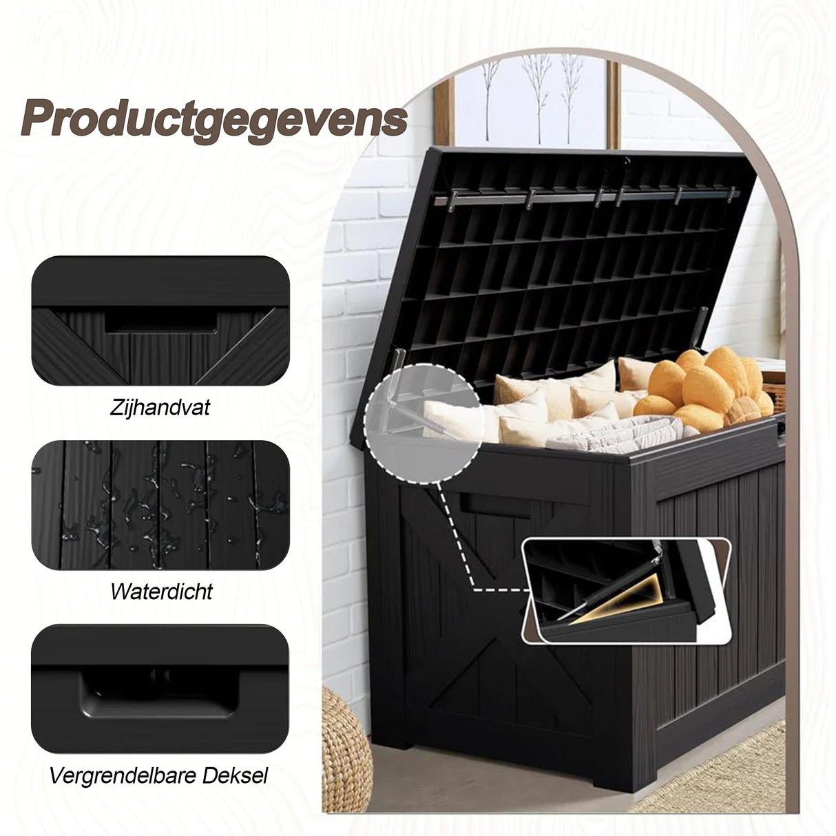 Buiten Deck Box, Grote Weerbestendige Kunststof Opslag voor Tuinmeubelen, Tuingereedschap & Zwembadaanvullingen, Met Slot, UV-bestendig