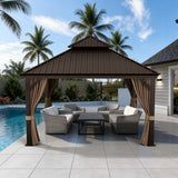 Patioslife Luxury Haven - Hardtop Prieel met Stijlvolle Houtlook - Geïntegreerde Waterafvoer - 5 Jaar Frame Garantie - Weersbestendig
