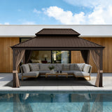 Patioslife Luxury Haven - Hardtop Prieel met Stijlvolle Houtlook - Geïntegreerde Waterafvoer - 5 Jaar Frame Garantie - Weersbestendig