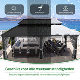 Patioslife Luxury Haven Hardtop Pergola met Afvoergoten, 120×120 mm Aluminium Palen, Dubbel Geventileerd Dak en Gordijnen | Populairste Keuze voor Tuin of Achtertuin