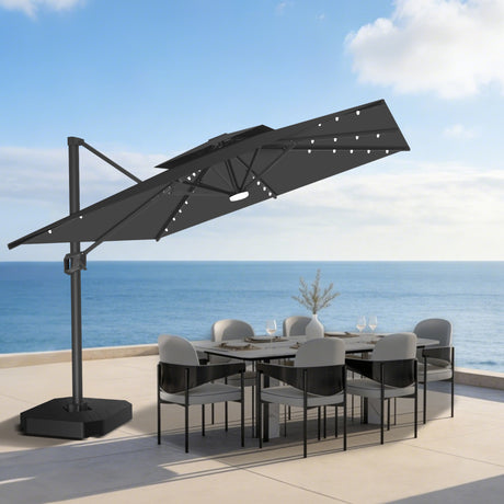 Patioslife Aegis Pro Cantilever Parasol met LED Verlichting, Versterkte Aluminium Ribben en Paal met Poedercoating — Perfect voor Tuin en Patio