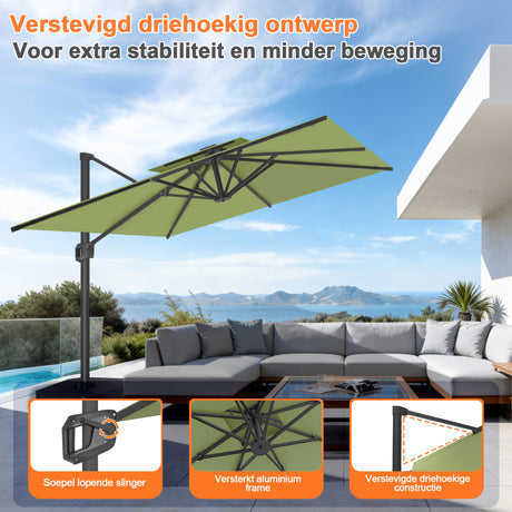 Patioslife Aegis Pro™ Cantilever Parasol met Kruisvoet — Robuust Frame en Poedergecoat Aluminium Paal voor Tuin en Terras