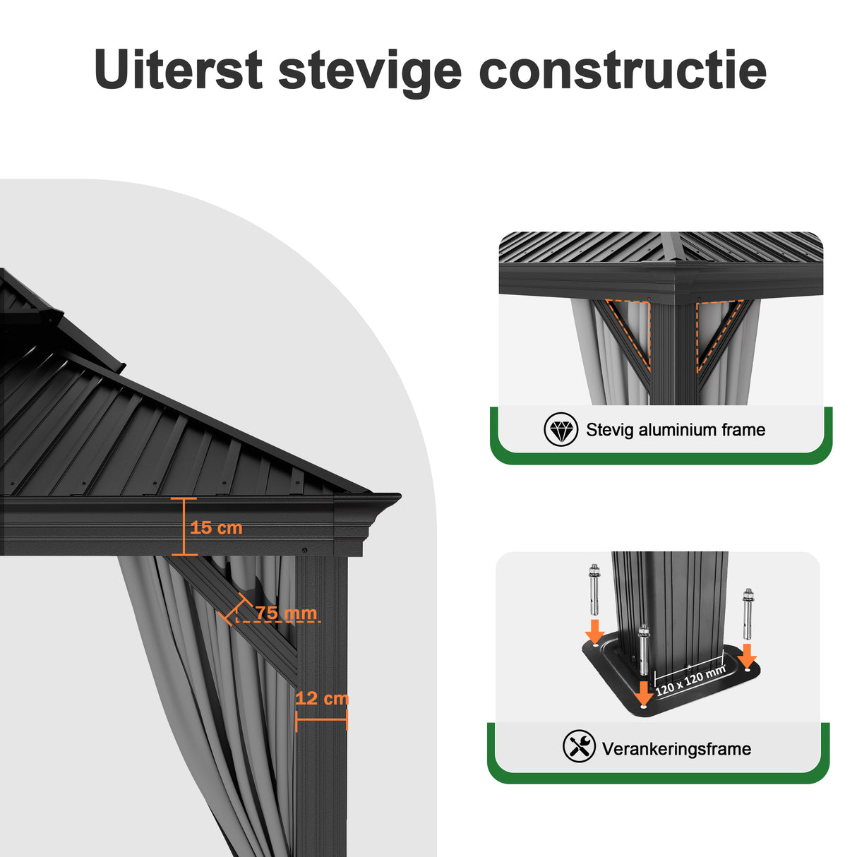 Patioslife Luxury Haven Hardtop Pergola met Afvoergoten, 120×120 mm Aluminium Palen, Dubbel Geventileerd Dak en Gordijnen | Populairste Keuze voor Tuin of Achtertuin