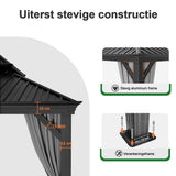 Patioslife Luxury Haven Hardtop Pergola met Afvoergoten, 120×120 mm Aluminium Palen, Dubbel Geventileerd Dak en Gordijnen | Populairste Keuze voor Tuin of Achtertuin